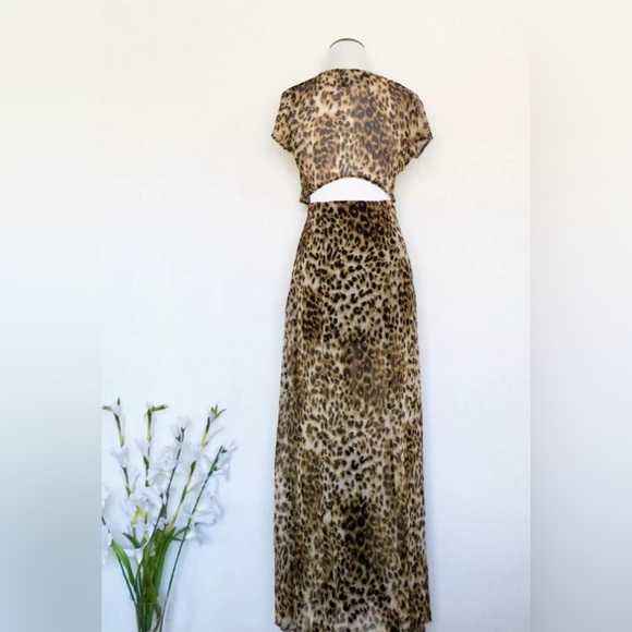 Reformation Leopard Print Chiffon Maxi Dress Cut Out Detail SZ XS - Picture 3 of 6